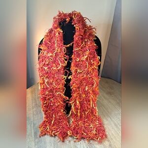 Vintage Squiggle Red and Orange Fuzzy Scarf